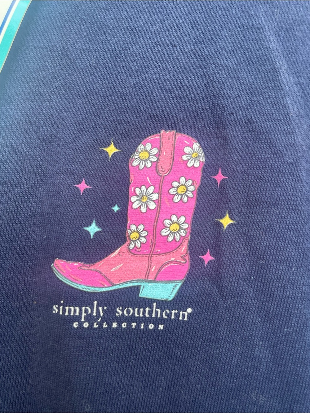 Simply Southern Women’s Small Navy Blue Long Sleeve Faith Cowboy Boots Shirt NWT - Picture 5 of 6